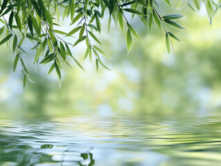 Graceful Bamboo Leaves Hanging Over Tranquil Water 