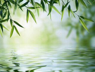 Graceful Bamboo Leaves Hanging Over Tranquil Water 