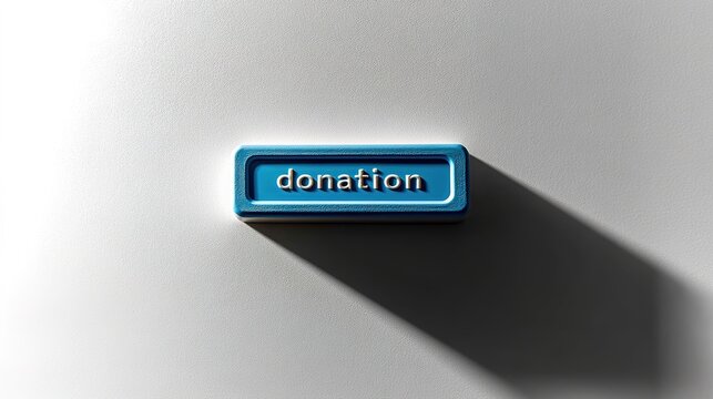 Blue donation button casting shadow on light surface