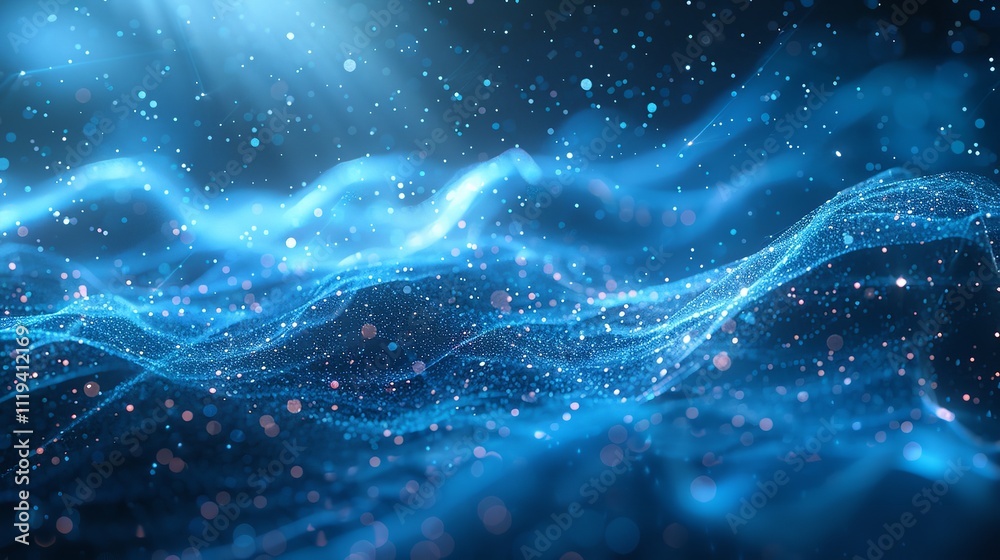 Poster tech data particles - abstract background with digital waves technology background.