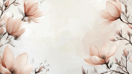 Gentle magnolia flowers with frosted edges arranged in an open-ended watercolor border. Happy mother's day. Greeting card with mother's day. Floral background. for wedding, invitation frame design.
