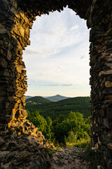 View of the landscape of the Bohemian Central Highlands from Košťálov Castle, Czech Republic.