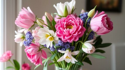 Obraz premium Springtime Elegance: A Stunning Bouquet of Pink and White Flowers Perfect for Home Decor and Gifting