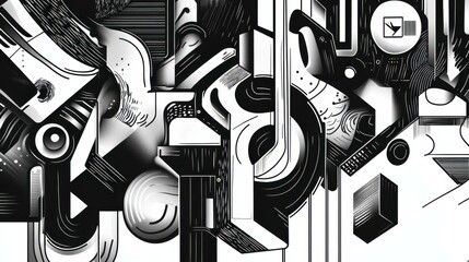 Abstract Geometric Shapes Black and White Graphic Design
