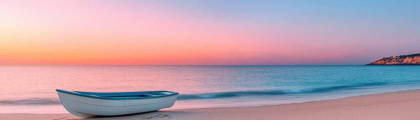Fototapeta premium Peaceful lifestyle at dawn human emotions captured on a serene beach in soft pastel colors