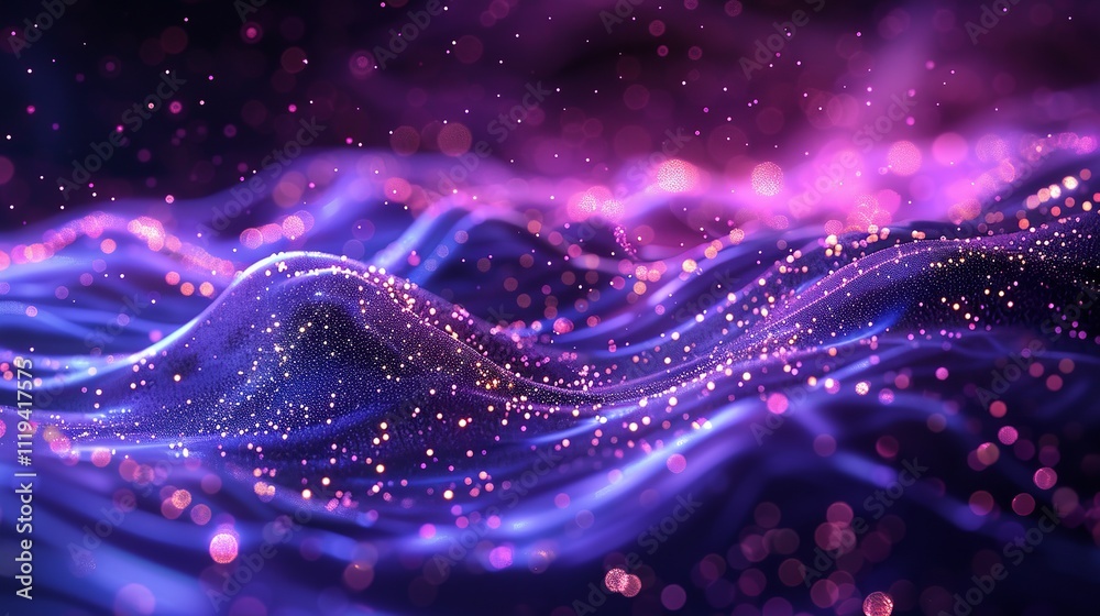 Poster tech data particles - abstract background with digital waves technology background.