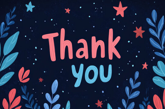 Thank you message with galaxy themed background and colorful leaves