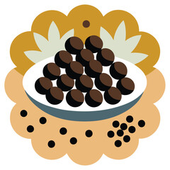 Allspice vector illustration featuring whole allspice berries in a small dish with ground allspice. Perfect for culinary, spice, and food-related graphic design projects.