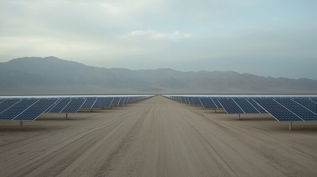 Innovative solar panels with highly reflective coatings, shown in an arid desert environment