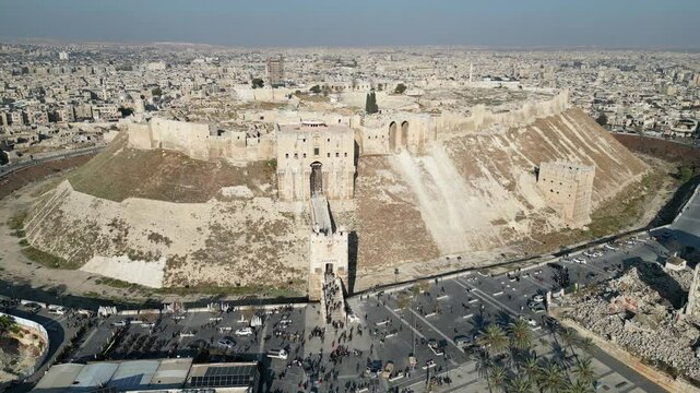 An aerial view of Aleppo Citadel after the Syrian opposition took control of it.