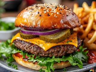 hamburger on a wooden background