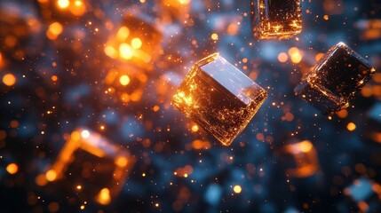 A symbolic transition of physical wealth into glowing digital forms, dramatic lighting and soft shadows