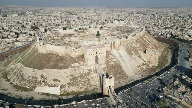 An aerial view of Aleppo Citadel after the Syrian opposition took control of it.