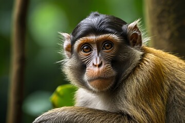 there is a monkey that is sitting on a tree branch