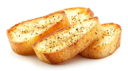 Three slices of toasted bread with a golden-brown crust and pepper seasoning.