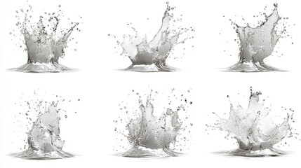 3d render water splash clip art set big collection of assorte3d liqui3d splashing isolate3d on white background