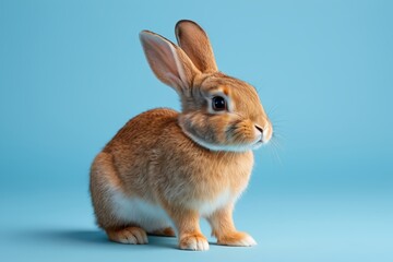 Fototapeta premium there is a brown rabbit sitting on a blue surface