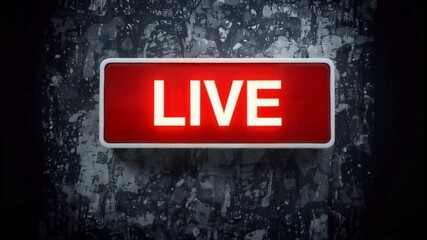 Red live on air sign glowing brightly against a dark background