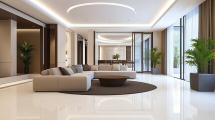 Fototapeta premium modern interior with brown color, wooden accents, and large window, minimalist interior design for home decor, real estate, and lifestyle advertising. mocha mousse color