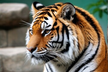 Fototapeta premium there is a tiger that is sitting on some rocks