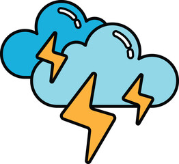 A cartoon drawing of two clouds with lightning bolts between them