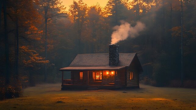 A small cabin with a chimney and smoke coming out of it - Powered by Adobe