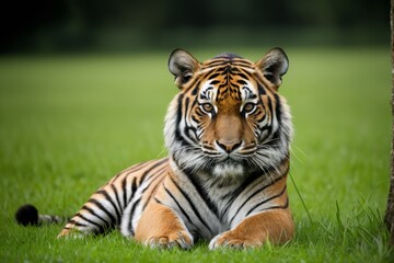 Obraz premium there is a tiger that is laying down in the grass