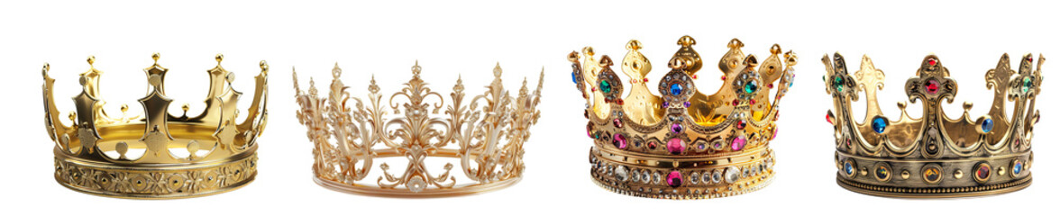 Golden Crowns Collection Isolated Transparent Background PNG Image