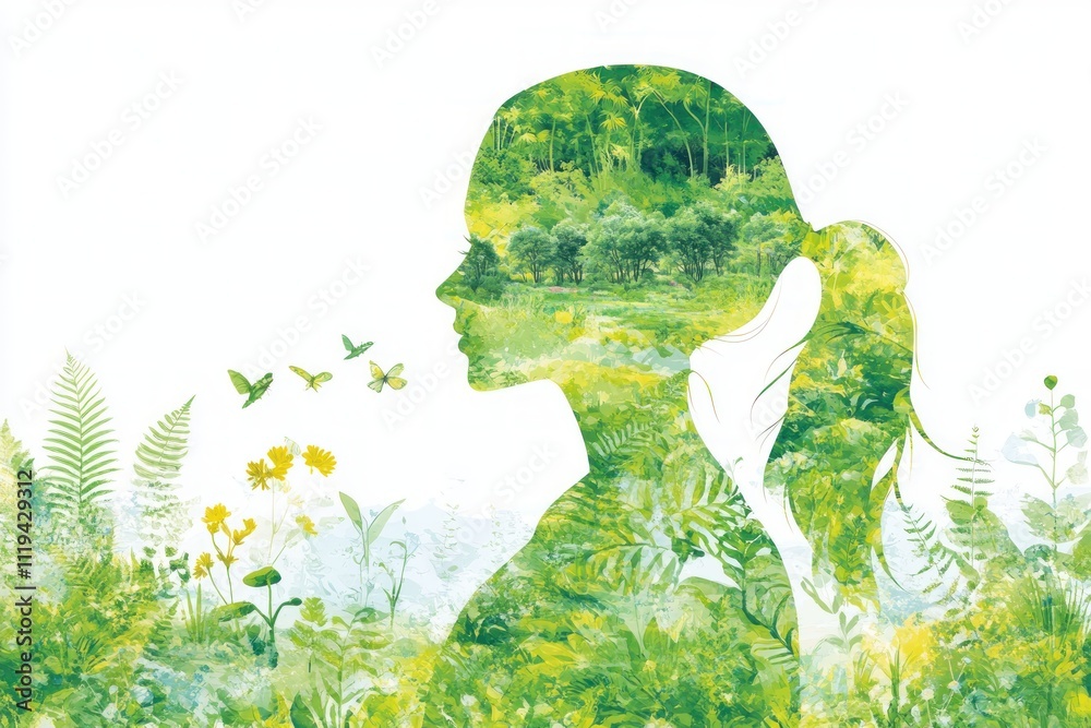 Poster digital illustrations of nature unveiling inner peace with a dreamy touch