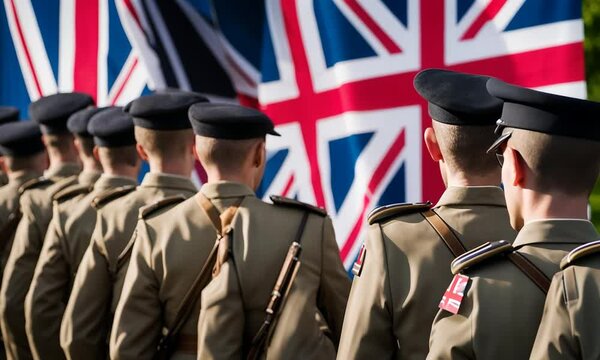 Real soldiers with the UK flag.