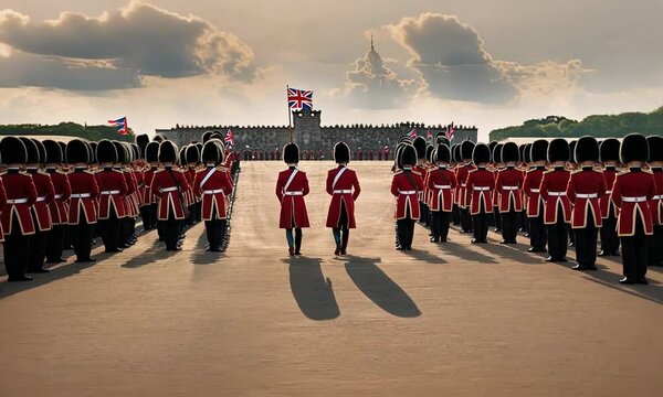Real soldiers with the UK flag. - Powered by Adobe