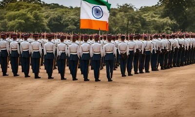 Soldiers with the Indian flag.