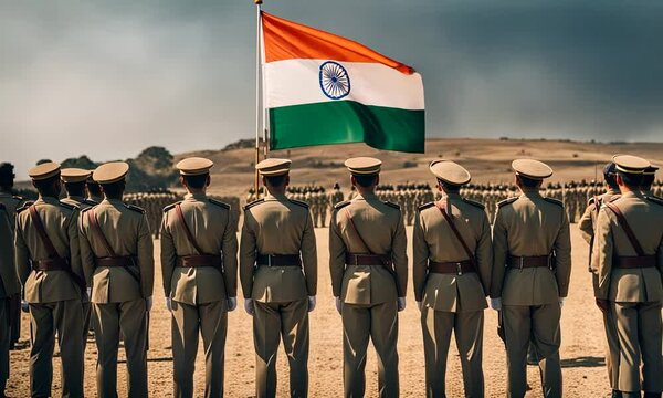 Soldiers with the Indian flag.