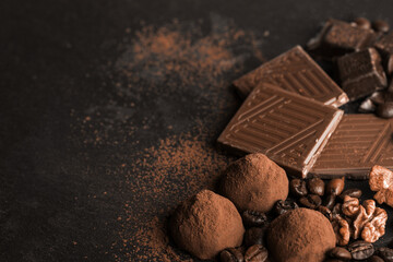 Delicious chocolate of various kinds. New trending colour of the 2025 year 