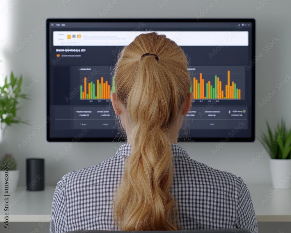 Poster data analysis session home office digital dashboard indoor rear view productivity insights