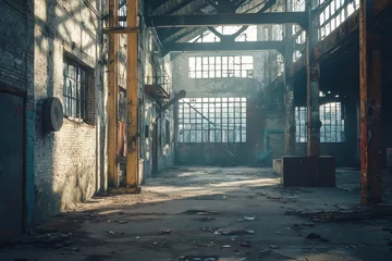 Fototapete Rund Abandoned old factory interior slung derelict forsaken outcast © max79im