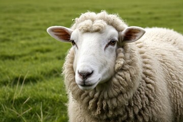 Fototapeta premium there is a sheep that is standing in the grass looking at the camera