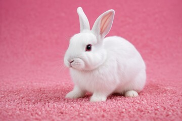 Obraz premium there is a white rabbit sitting on a pink carpet
