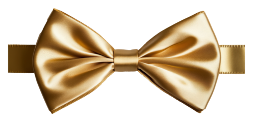 Gold satin bow tie isolated on transparent background, fashion accessory and elegance concept