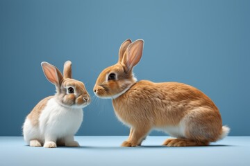 Fototapeta premium there are two rabbits sitting next to each other on a table