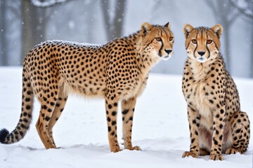 Obraz premium there are two cheetah standing in the snow together