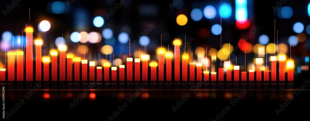 Aufkleber Visualizing data trends dynamic data visualization in urban nightscape digital art