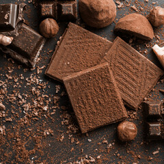 Delicious chocolate of various kinds. New trending colour of the 2025 year 