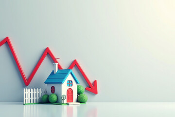 Falling interest rates and mortgage home prices declining as housing borrowing costs lowering due to reverse inflation effect or deflation and financial recession change concept