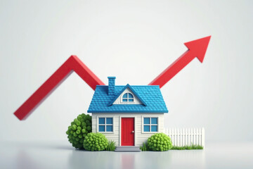 Rising interest rates and mortgage home prices surging as housing borrowing costs rise due to inflation and financial crisis concept as a house hit by a finance graph arrow