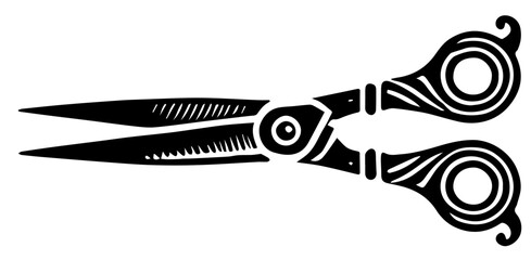 Scissors Cutters Vector Isolated Stylised Design for Hairdressers Black on White