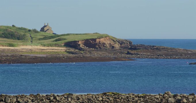 wide shot of sugar sands beach and Howick haven at lowtide. Longhoughton, beach, Alnwick