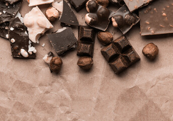 Delicious chocolate of various kinds. New trending colour of the 2025 year 