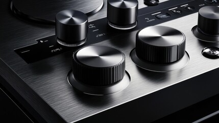 Luxurious silver metallic panel with smooth, modern controls, enhanced by subtle, minimalist shiny accents.