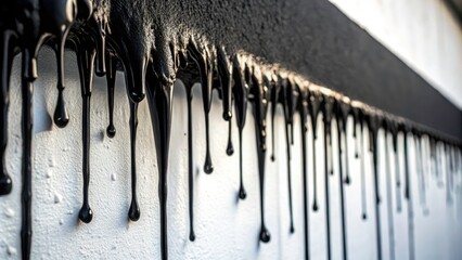 Black Paint Drips, Abstract Art, Architectural Photography, Modern Design, Wall Texture
